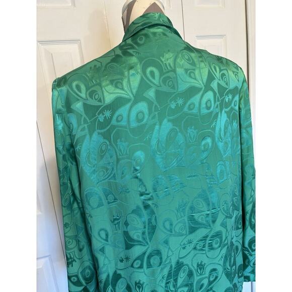 VINTAGE HONG KONG CHINESE SILK Green Pattern Flare Maxi Skirt Blazer Pockets Lux - Picture 5 of 9